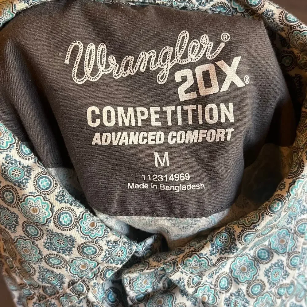 Wrangler 20X Competition Advanced Comfort Blue Pearl Snap M Geometric Western
